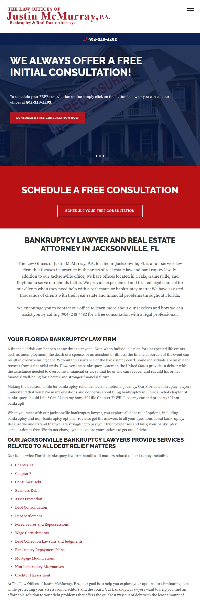 Screenshot of the The Law Offices of Justin McMurray, P.A. website