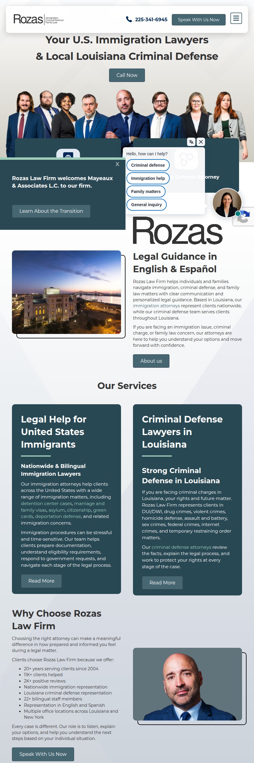 Screenshot of the Rozas Law Firm website