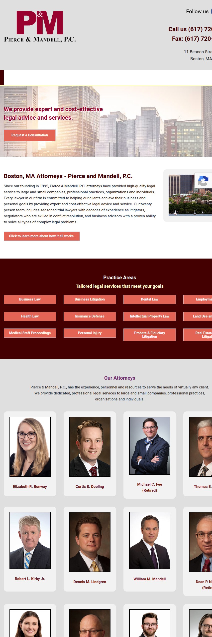 Screenshot of the Pierce & Mandell, P.C. website