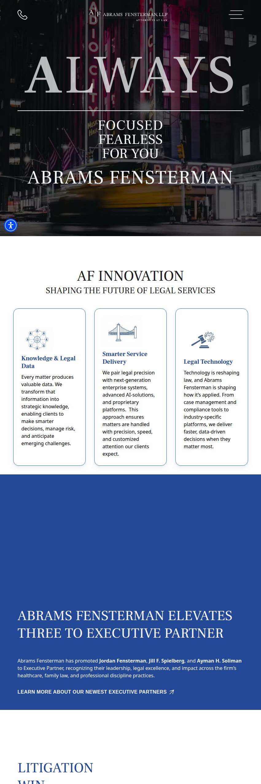 Screenshot of the Abrams Fensterman, LLP website