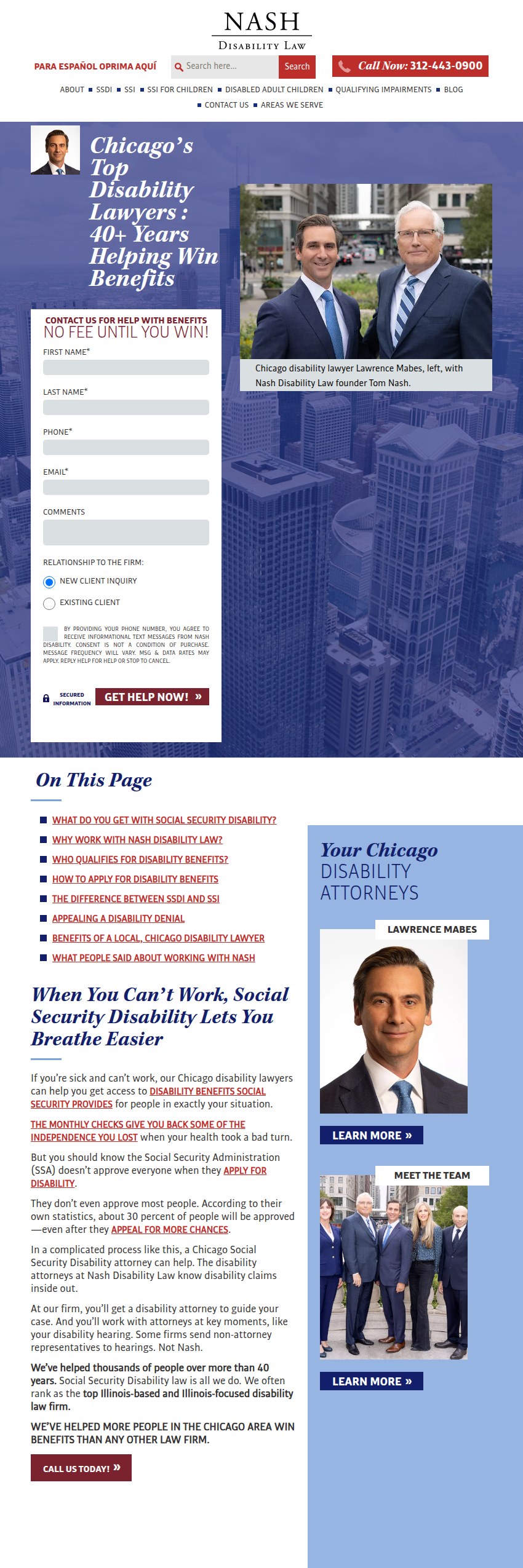 Screenshot of the Nash Disability Law website