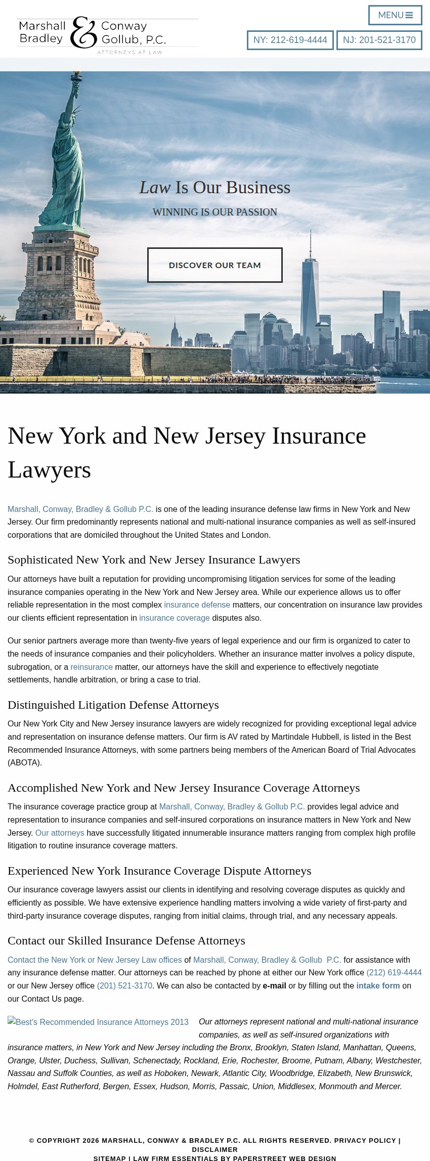 Screenshot of the Marshall Conway Bradley Gollub & Weissman, P.C. website