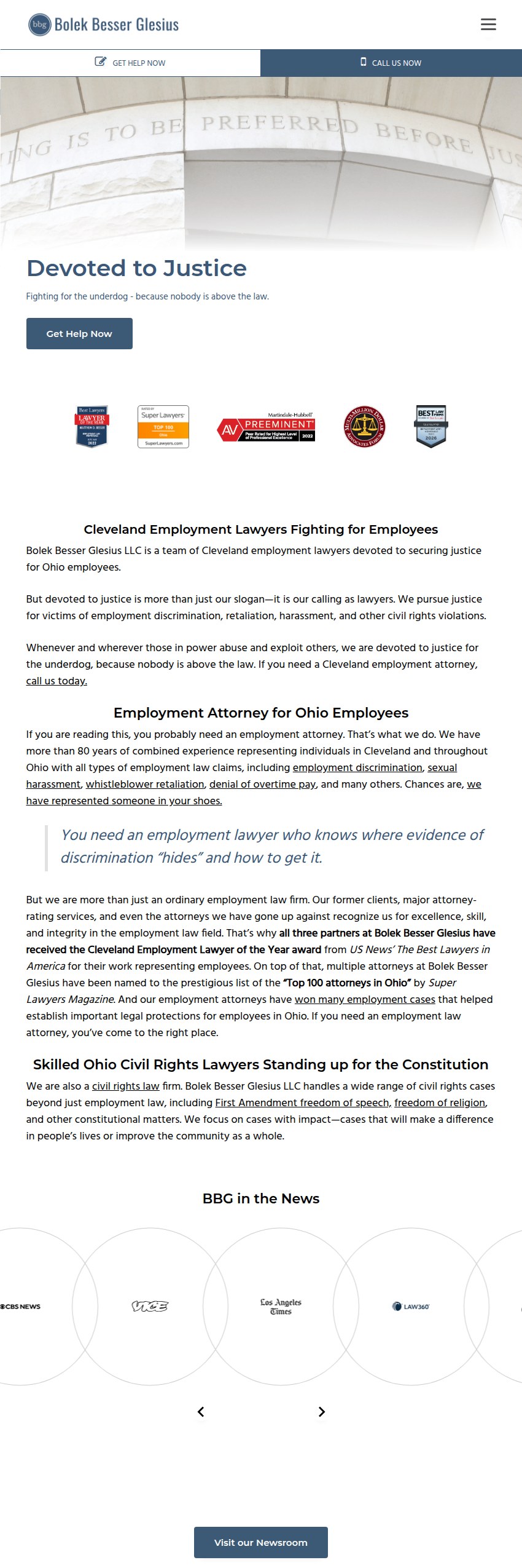 Screenshot of the Bolek Besser Glesius LLC website