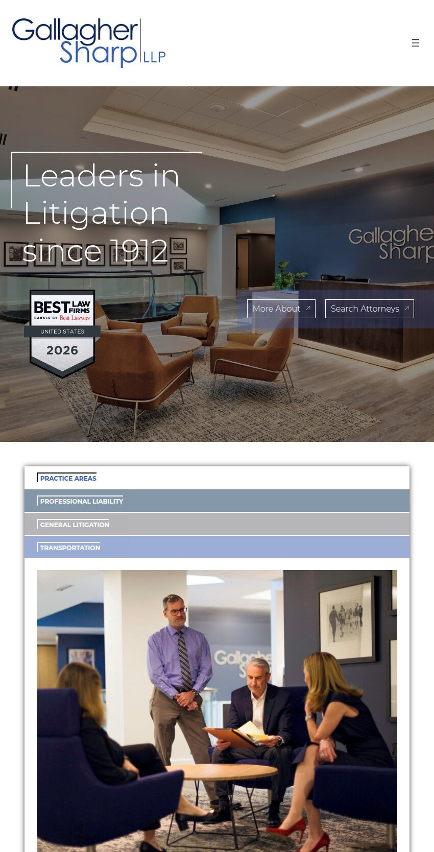 Screenshot of the Gallagher Sharp LLP website