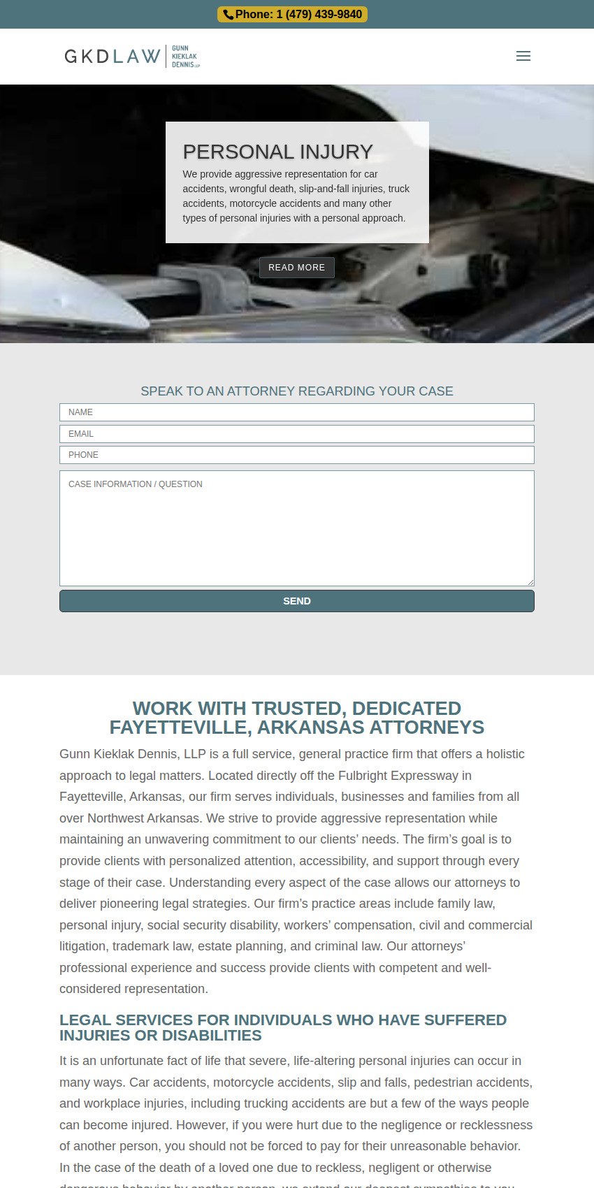 Screenshot of the Gunn Kieklak Dennis, LLP website