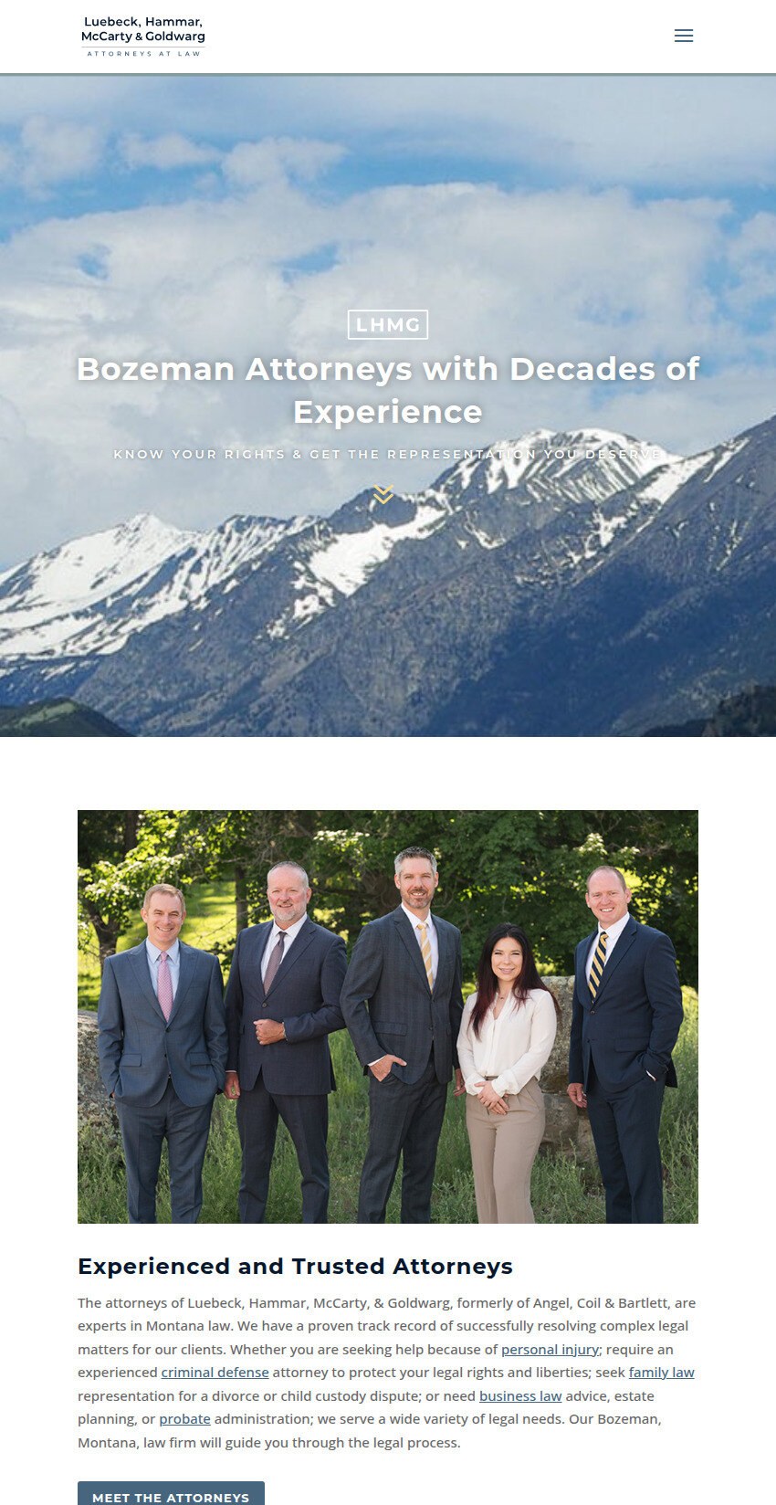 Screenshot of the Luebeck, Hammar, McCarty & Goldwarg website