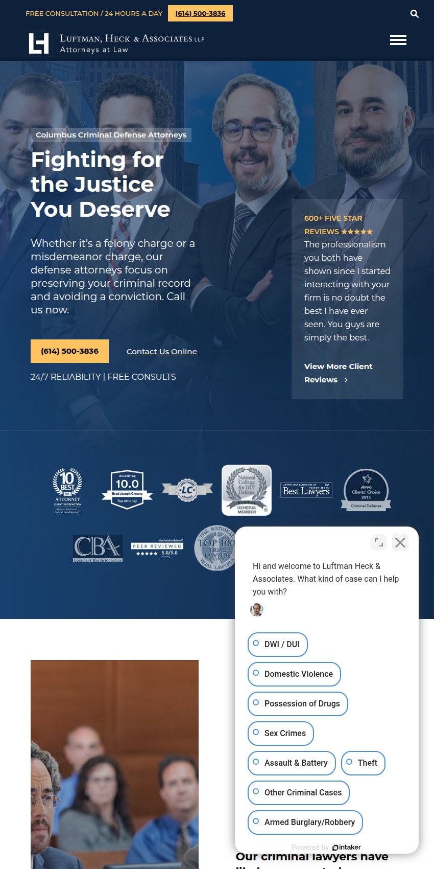 Screenshot of the Luftman, Heck & Associates LLP website