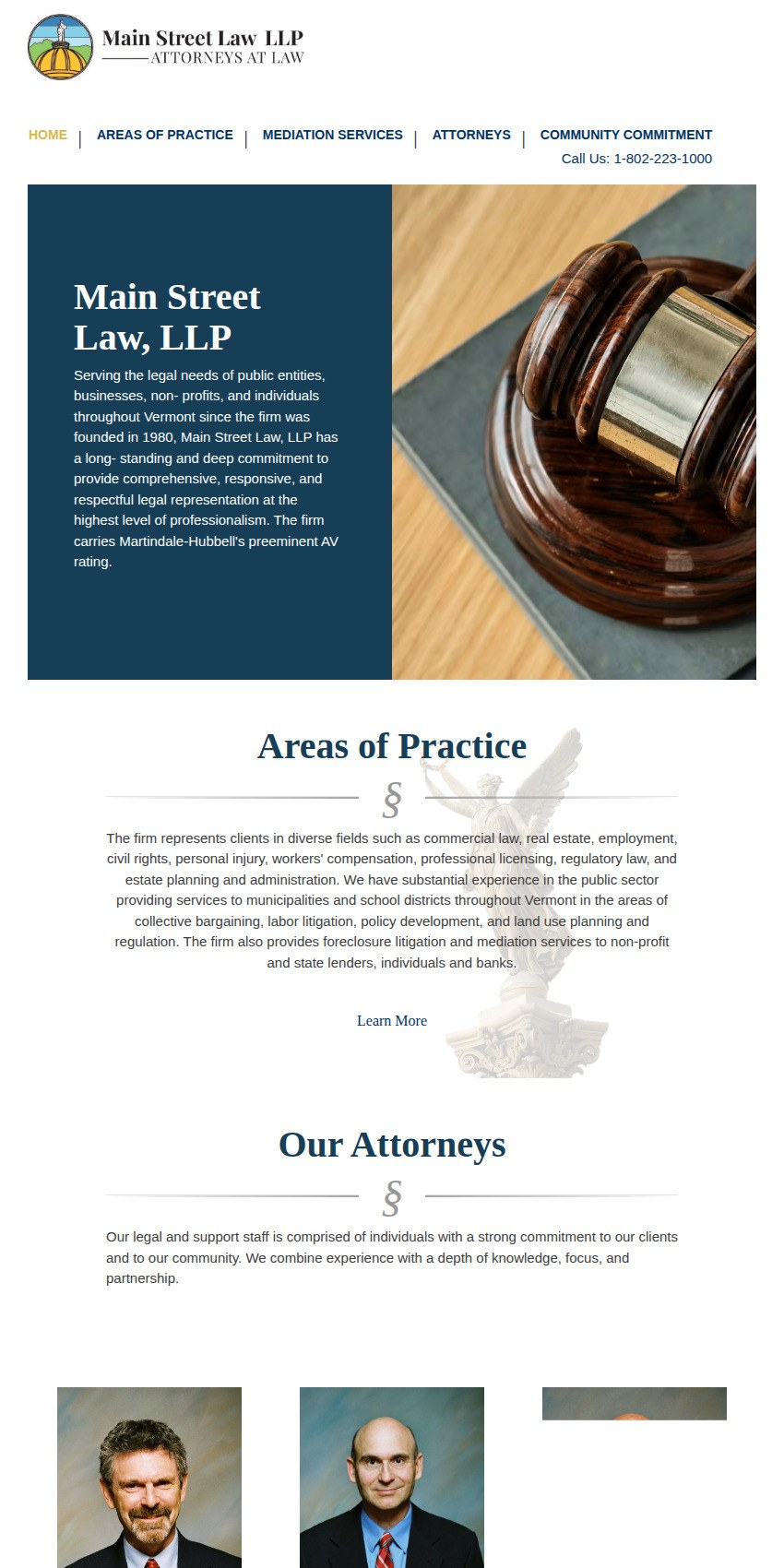 Screenshot of the Main Street Law, LLP website