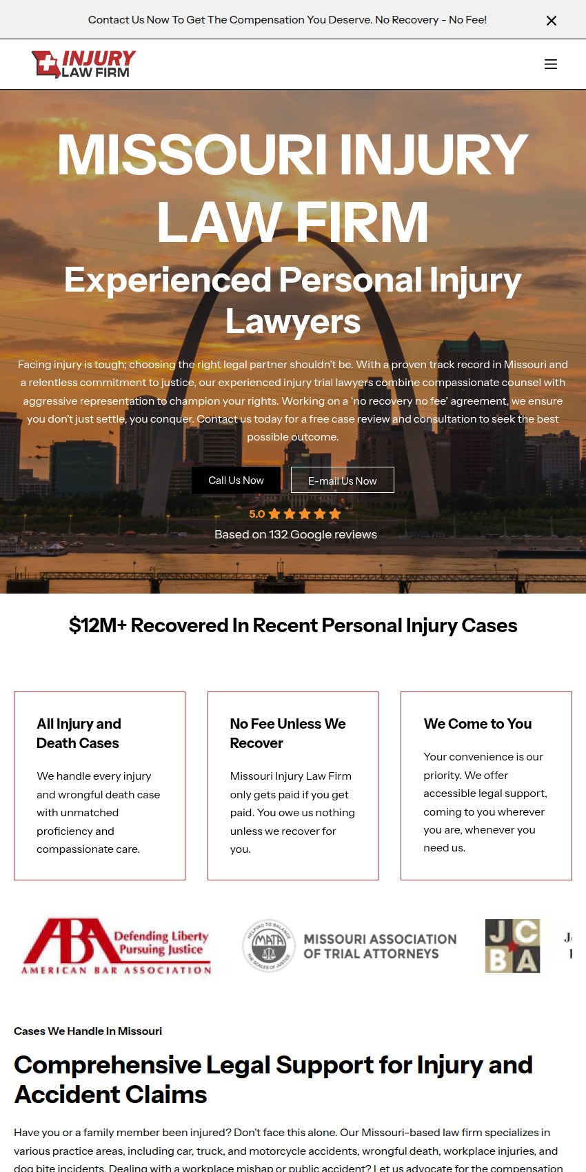 Screenshot of the Missouri Injury Law Firm, LLC website