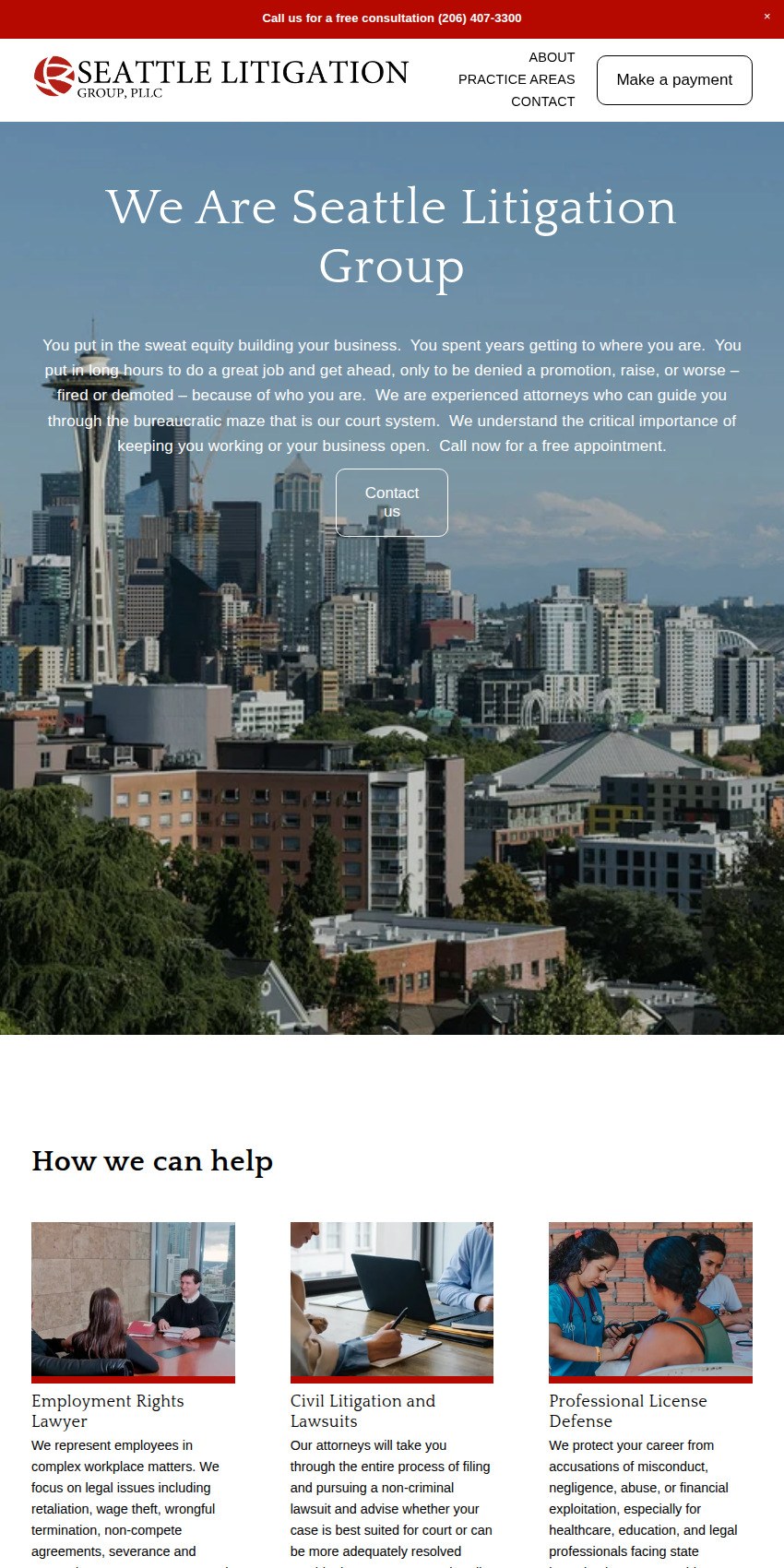 Screenshot of the Seattle Litigation Group, PLLC website