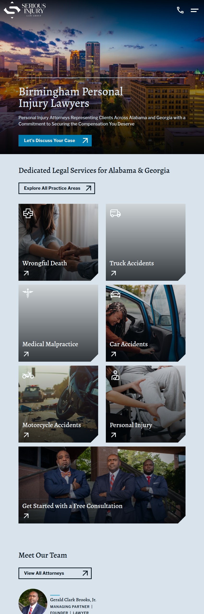 Screenshot of the Serious Injury Law Group website