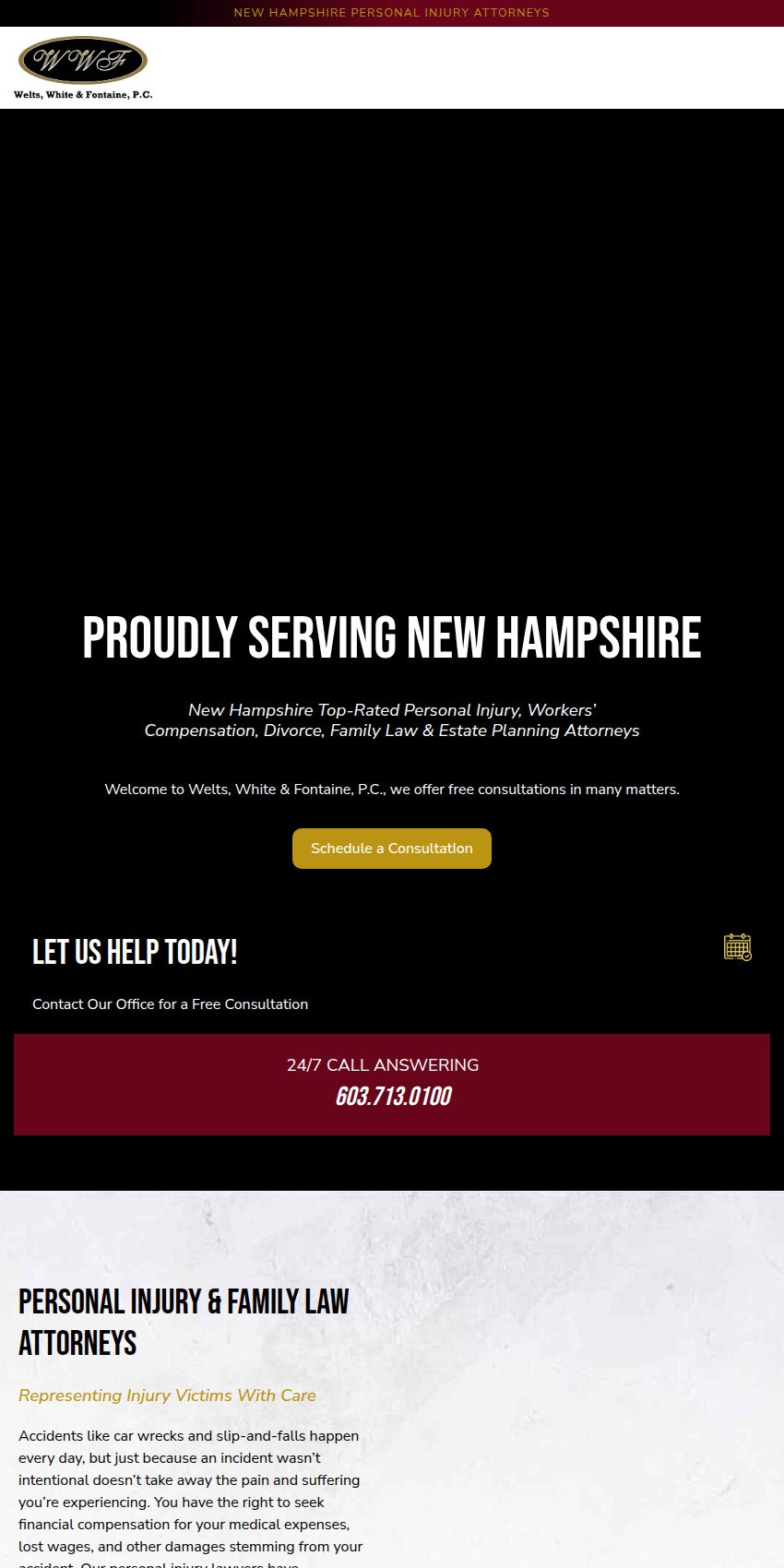 Screenshot of the Welts, White & Fontaine, P.C. website