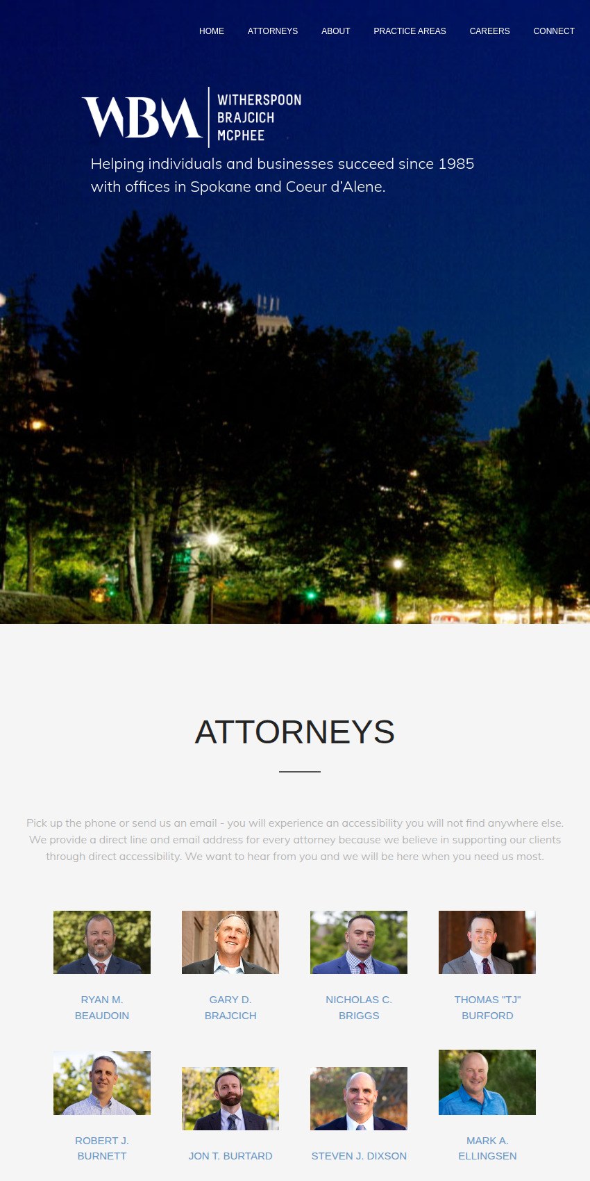 Screenshot of the Witherspoon Brajcich McPhee, PLLC website